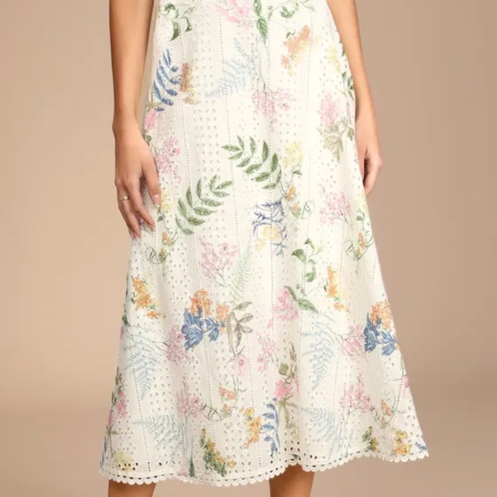 Lulus Sweet At Heart White Floral Embroidered Midi Skirt, Size Small